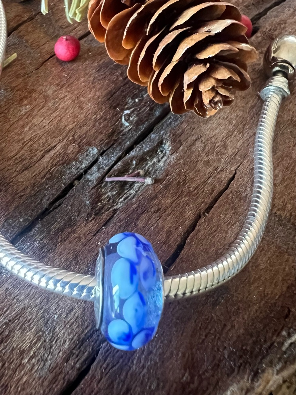 New Chamilia Murano Charm, Blue Periwinkle Purple Winter Spotted Dotted